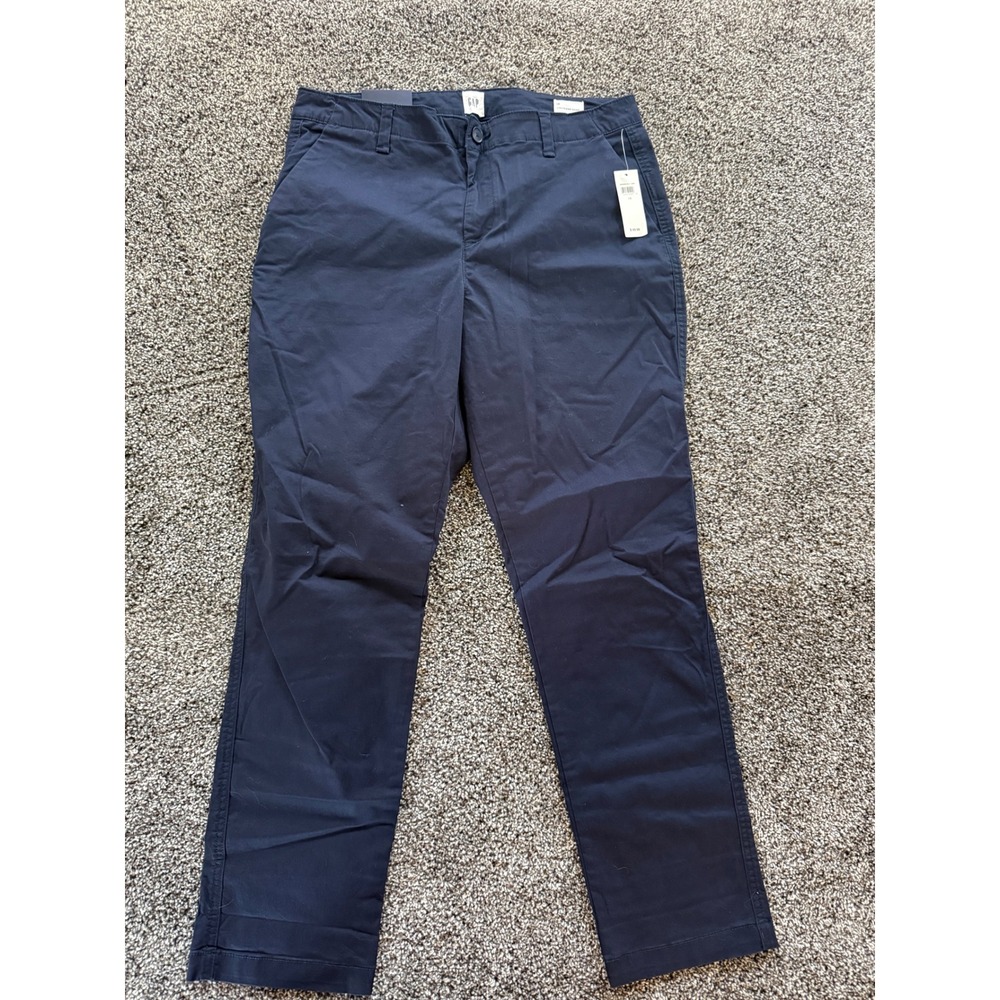 Gap Girlfriend Khaki Pants Navy Blue Mid Rise Stretch Chino Trousers 232528-00-1